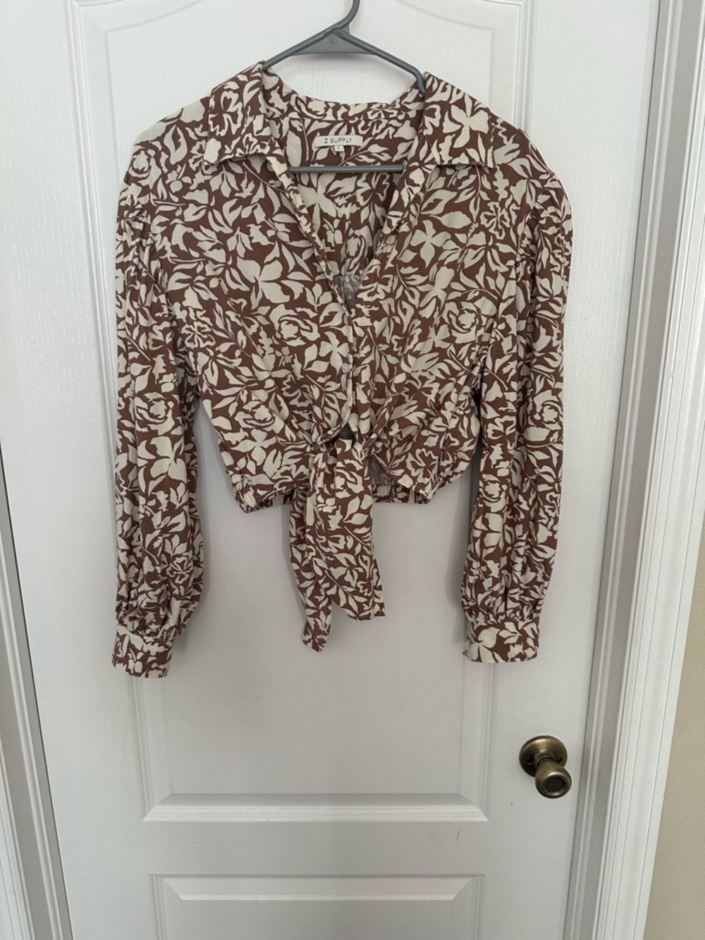 Z Supply Brown & Cream Floral Tie-Front Blouse